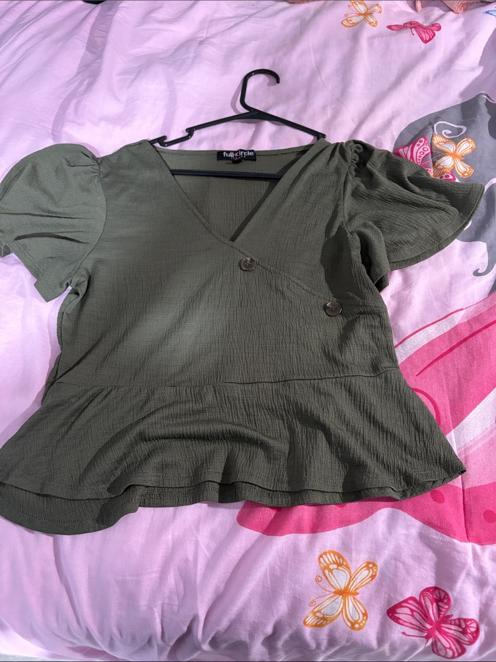 Women's Olive Green Wrap Peplum Top